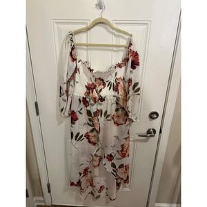 Willow + Root Floral Smocked High-Low Top Ivory Rust XL NWT